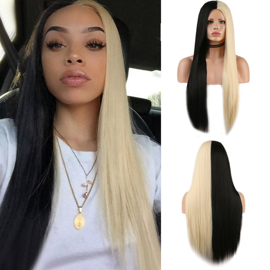 Black And White Two-tone Long Straight Hair Wig