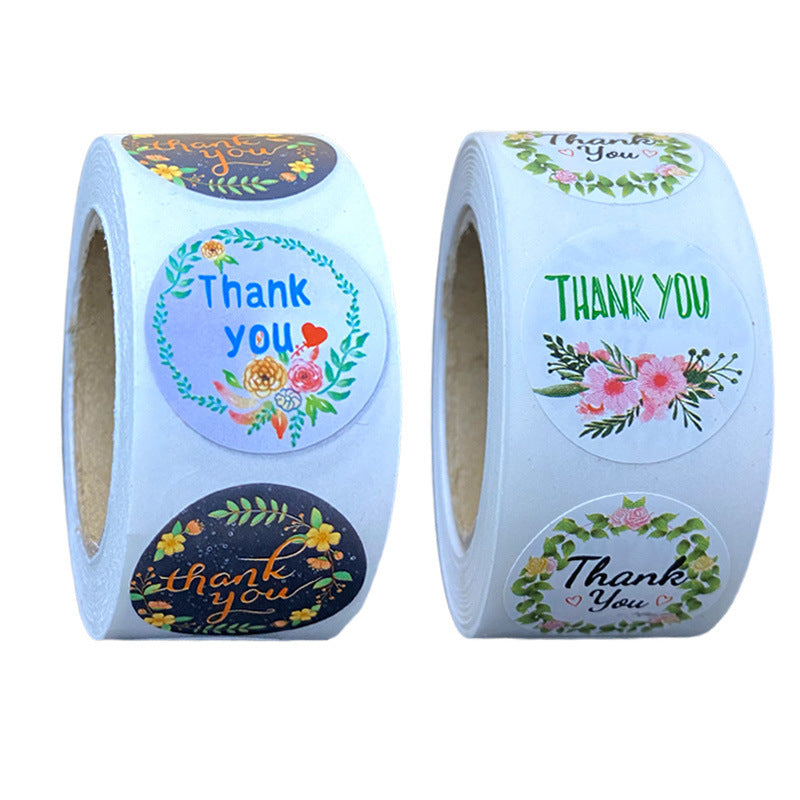 Round Flower Thank You Stickers