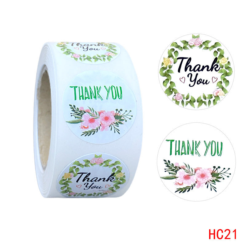 Round Flower Thank You Stickers