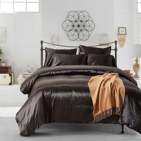 Solid Color Imitated Silk Luxury Satin 3pcs Comforter Bedding Set