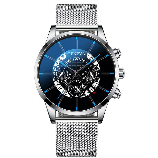 Businessman Alloy Mesh Band Calendar Watch