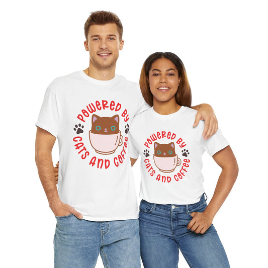 Powered by Cats and Coffee. Heavy Cotton T-Shirt