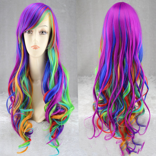 Colorful rainbow gradient hairstyle Wig