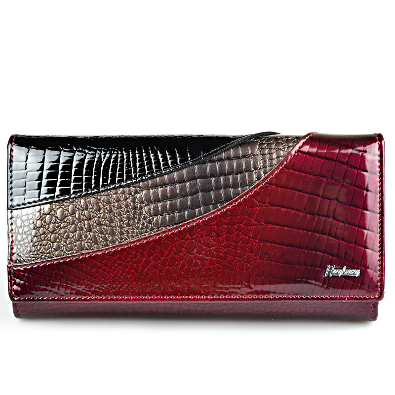 Fashion Snap Button Cowhide Patent Leather Wallet