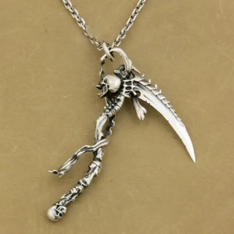 Reaper Skull Sickle Necklace.