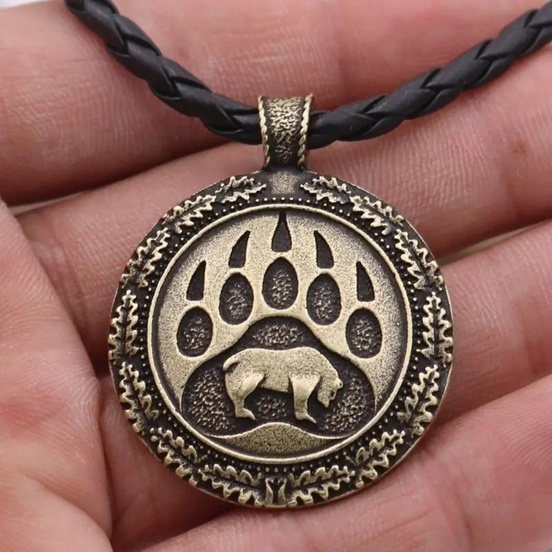 Bear Paw Leather Chain Necklace.