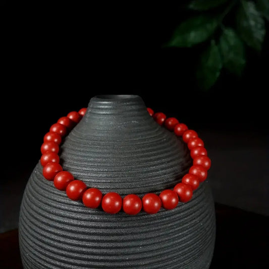 Natural Ore Cinnabar Red Sand Beaded Bracelet.