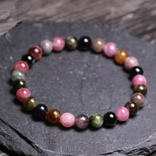 Rainbow Tourmaline Stone Beaded Bracelet.