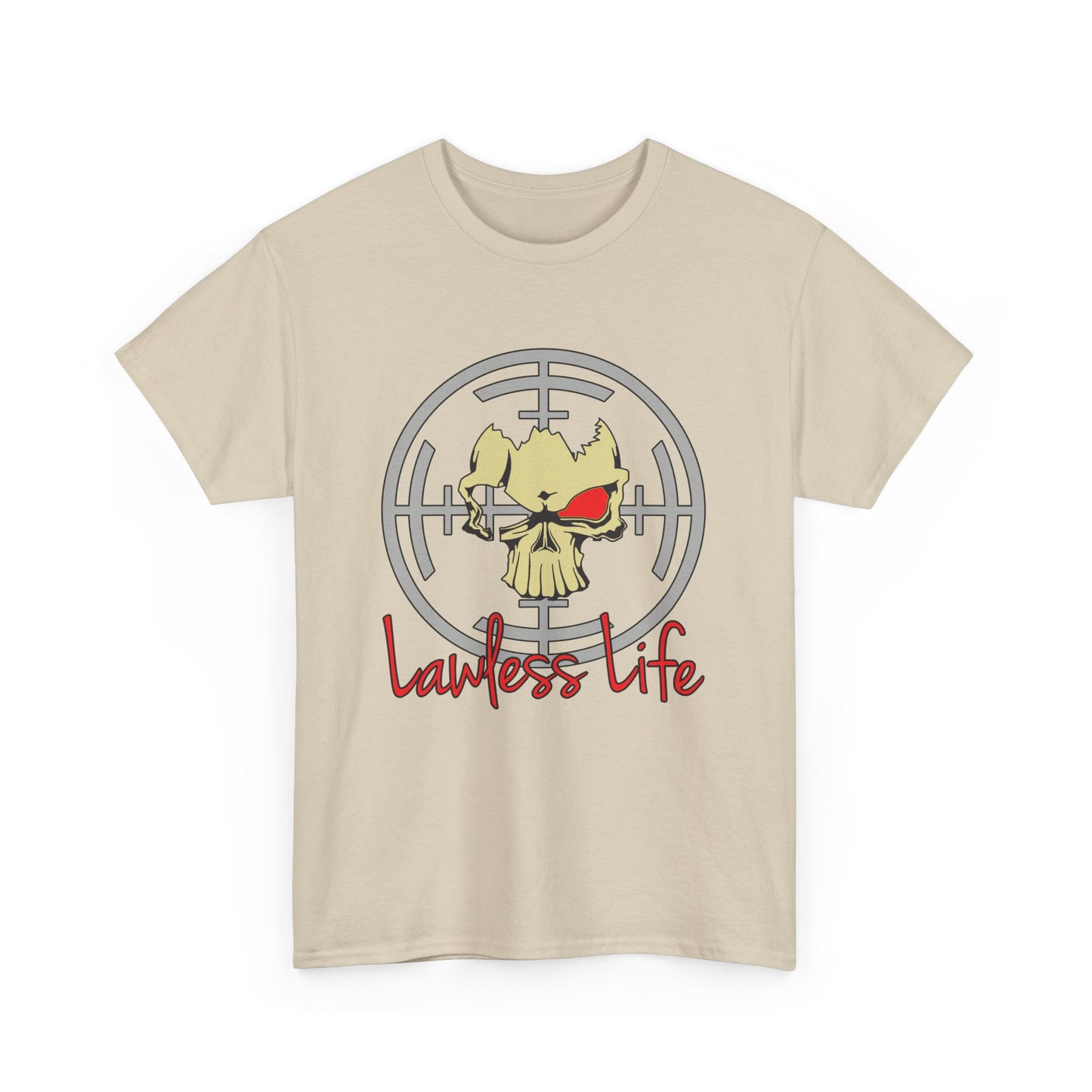 Lawless Life Skull Sight. Heavy Cotton T-Shirt