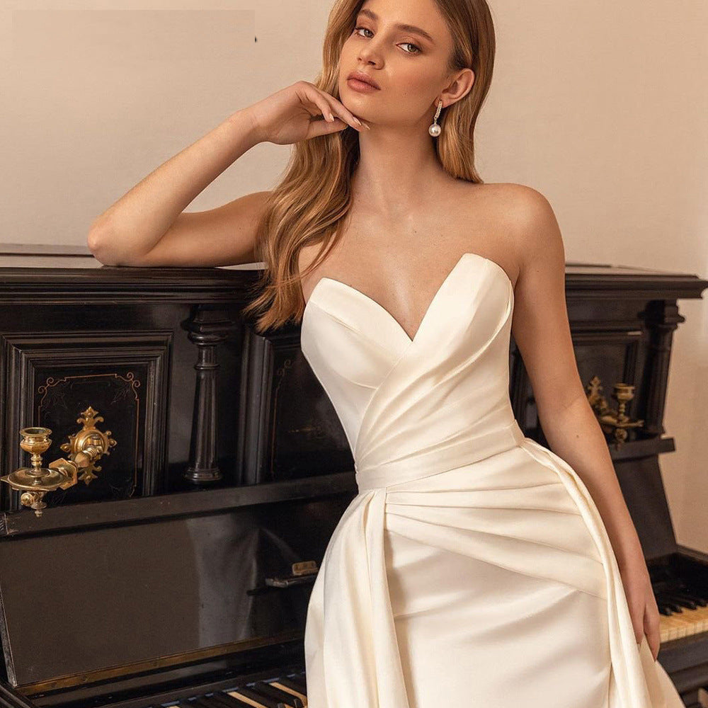 Satin Sheath Sexy Backless High Waist Wedding Dress