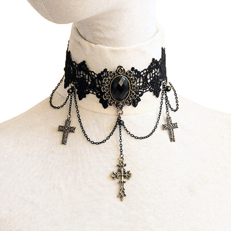 Gothic Lace Cross Necklace