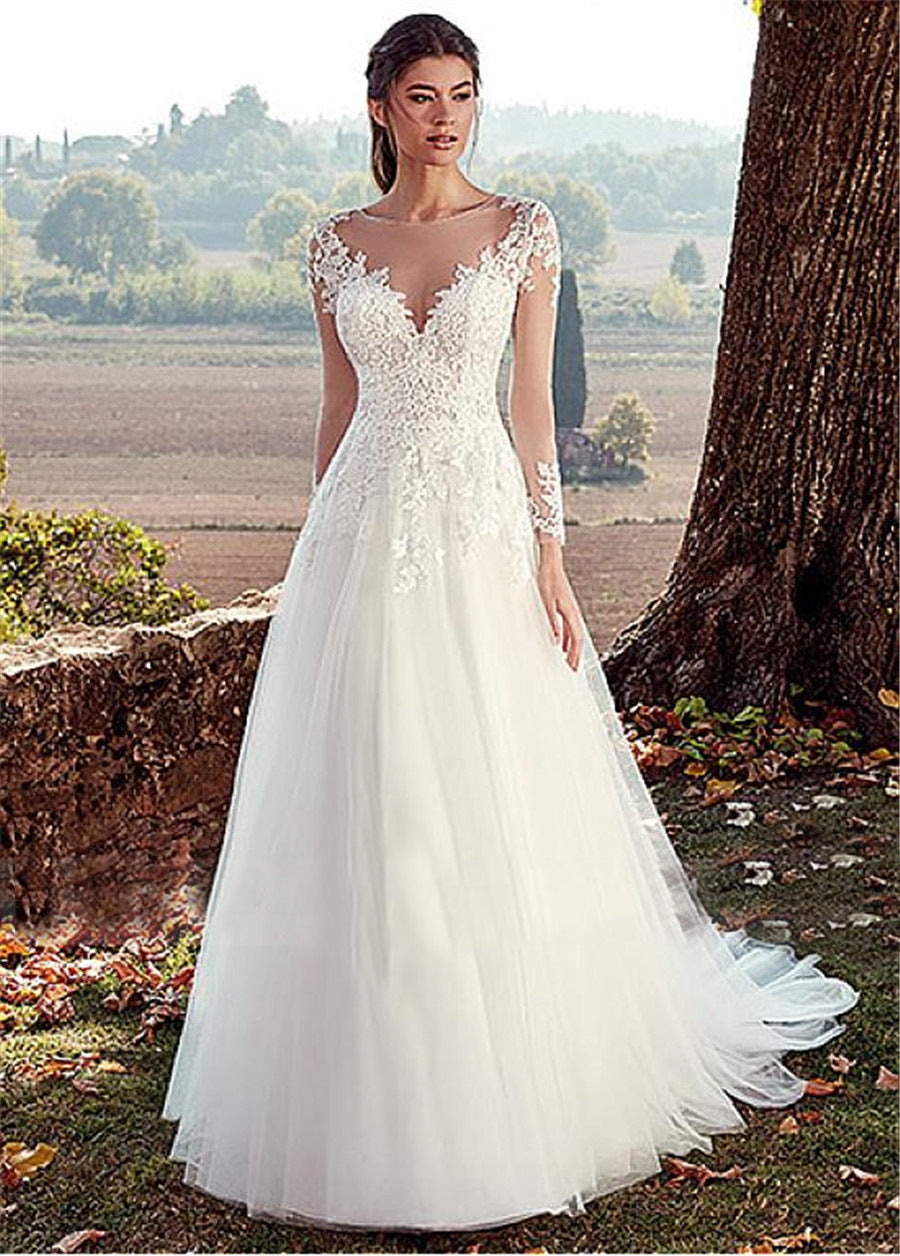 High U-neck Lace Wedding Dress