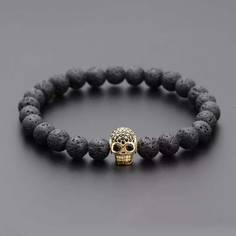 8mm Volcanic Rock Skull Bracelet