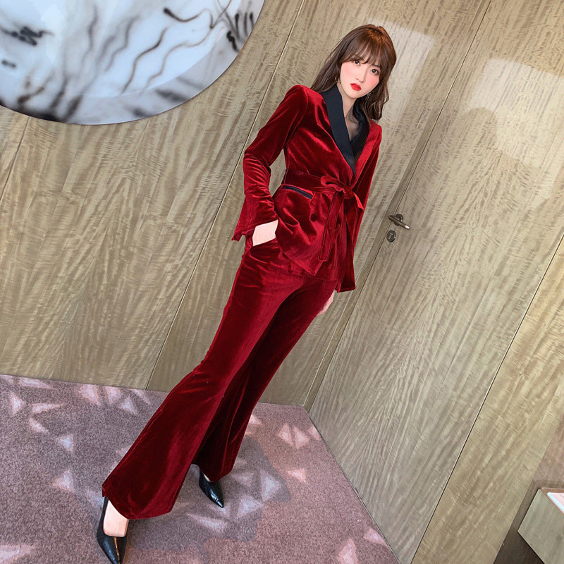 Ladies velvet two-piece suit