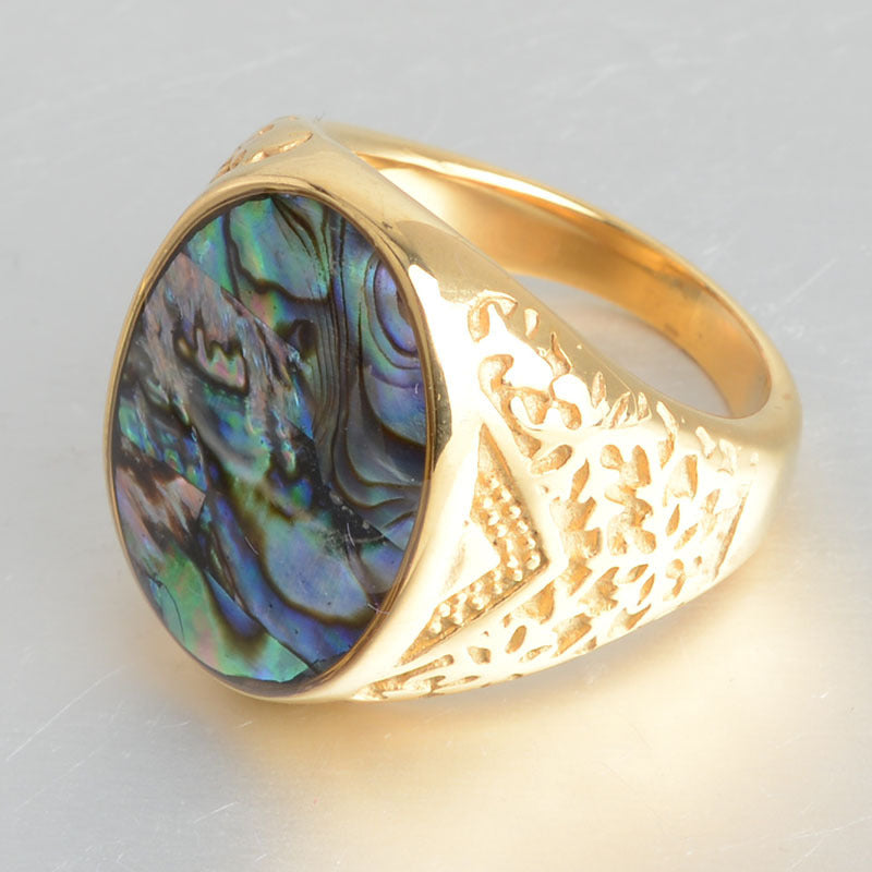 Men's Titanium Steel Abalone Shell Ring