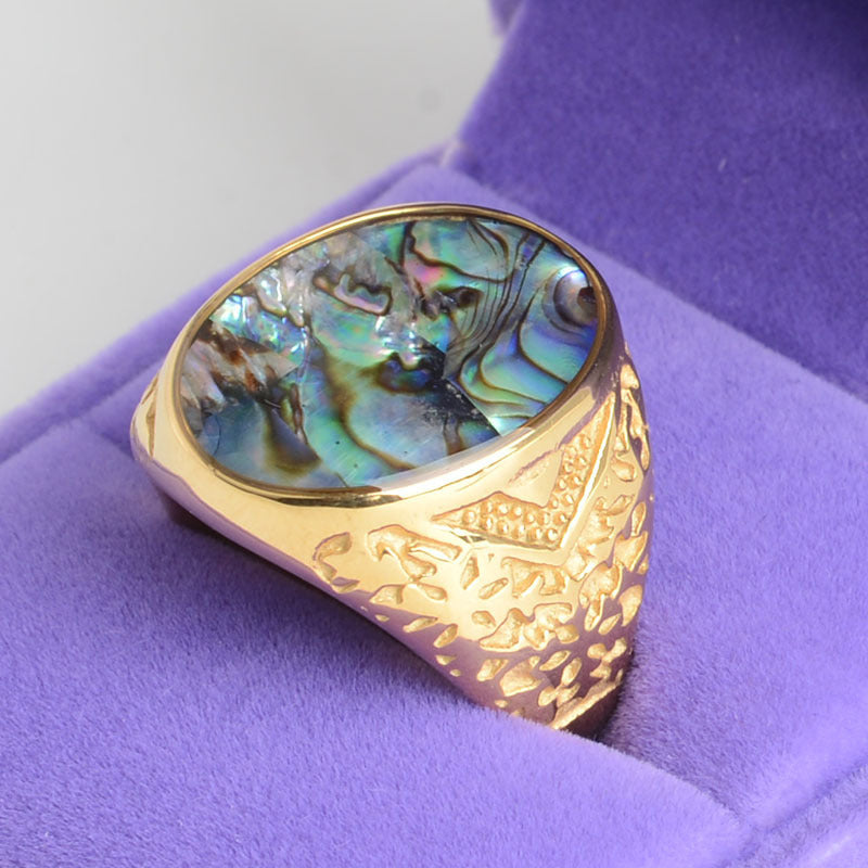 Men's Titanium Steel Abalone Shell Ring