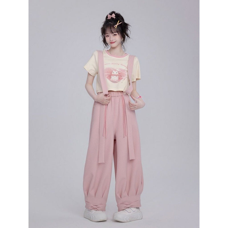 Pure Cotton Small Blush Rabbit Suspender Pants