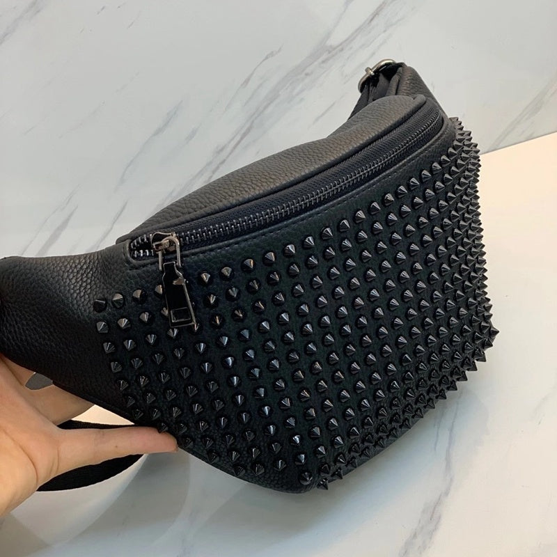 Casual Black Studded Waist Bag