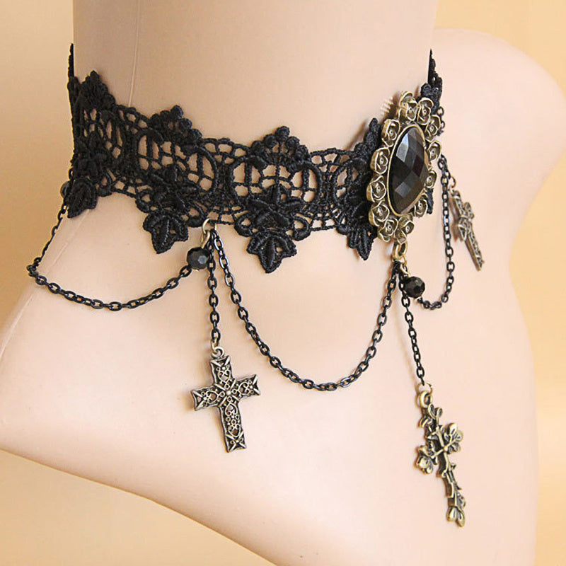 Gothic Lace Cross Necklace