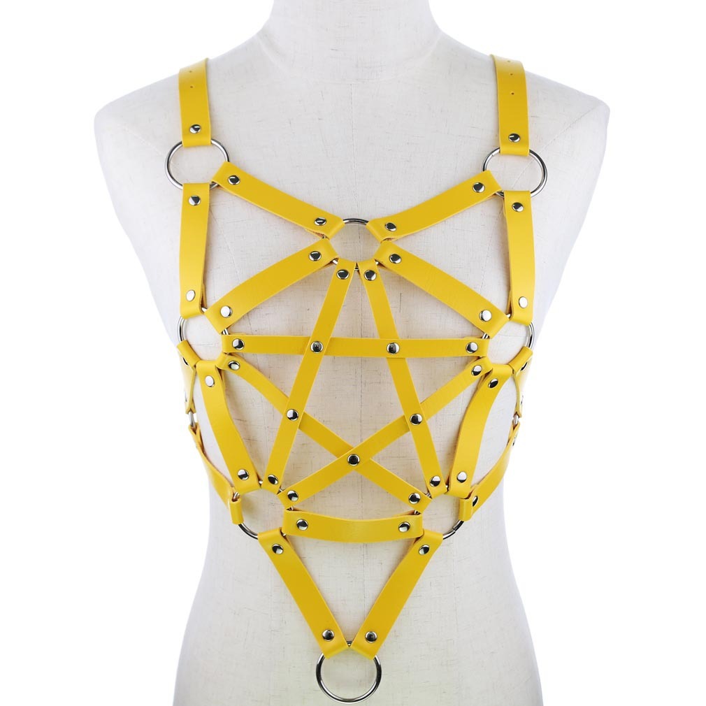 Pentagram leather body harness