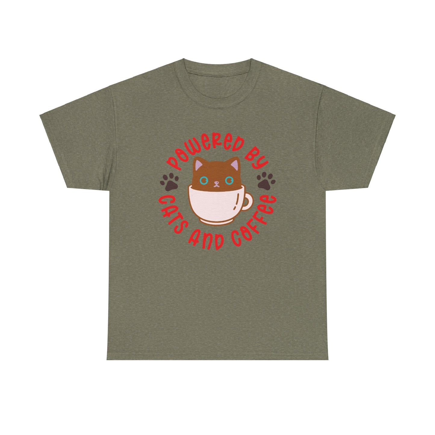 Powered by Cats and Coffee. Heavy Cotton T-Shirt