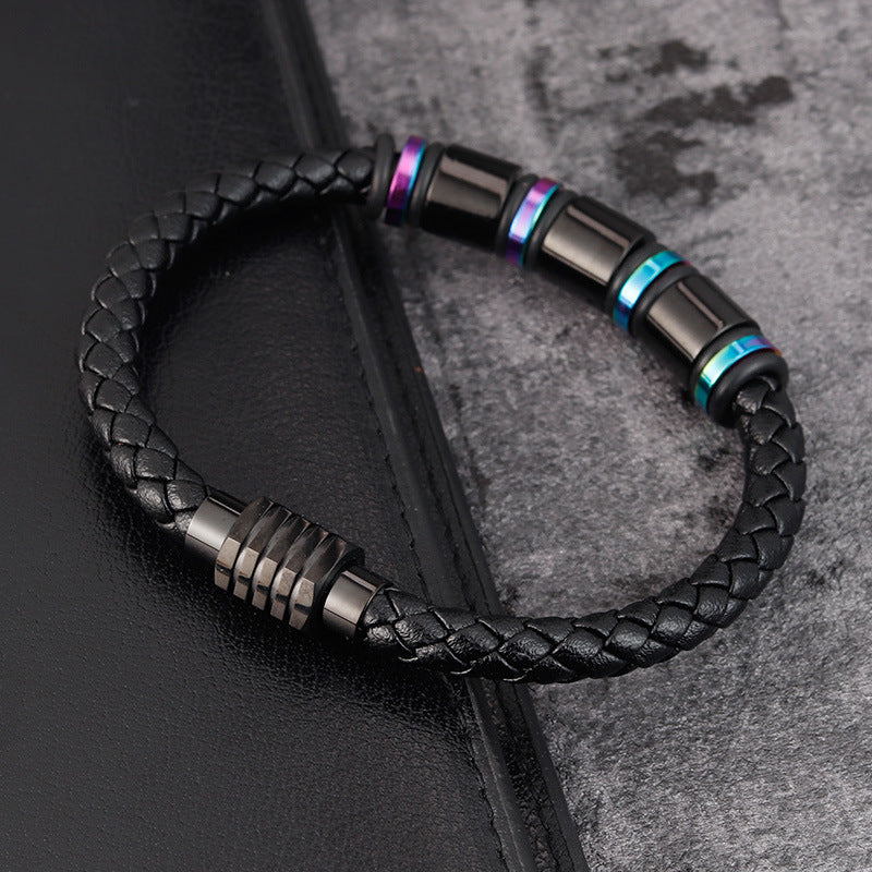 Men's Leather Titanium Steel Bracelet