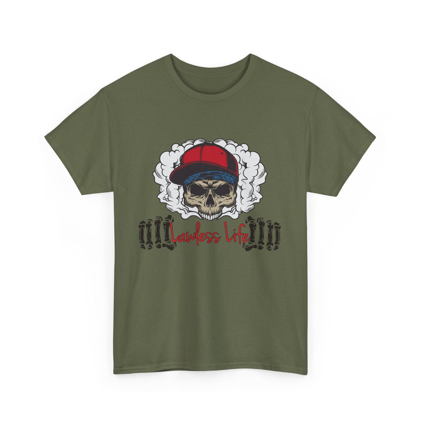 Lawless Life Smoking Skull. Heavy Cotton T-Shirt