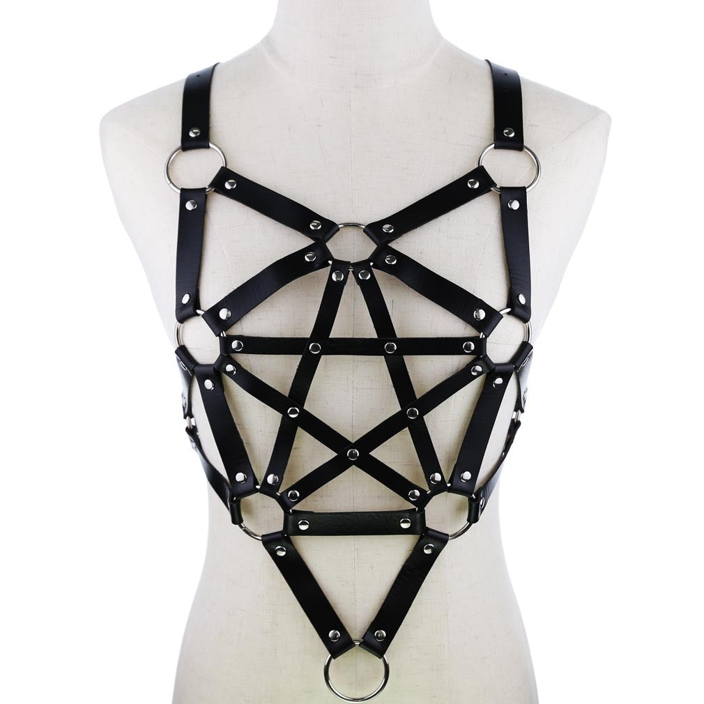 Pentagram leather body harness