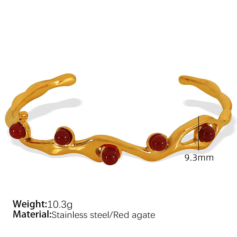 French Retro Titanium Steel 18K Gold Plating Natural Stone Bracelet