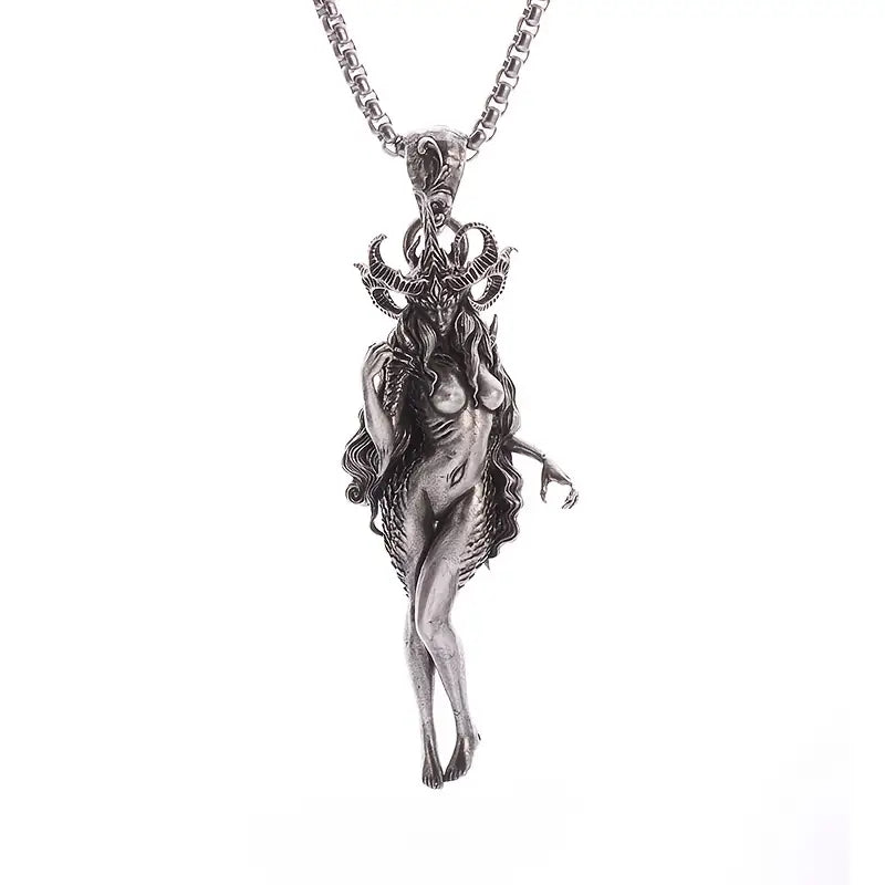 Goddess Mother of the Devil, Long Hair Horned Beast Necklace.