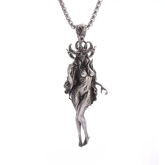 Goddess Mother of the Devil, Long Hair Horned Beast Necklace.