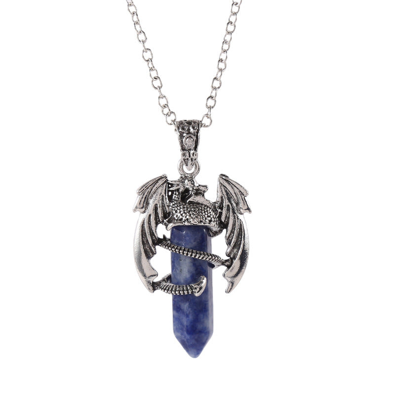 Natural Crystal Flying Dragon Pendant Necklace