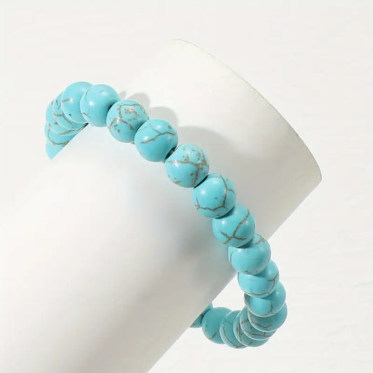 Turquoise Round Stone Beaded Bracelet.