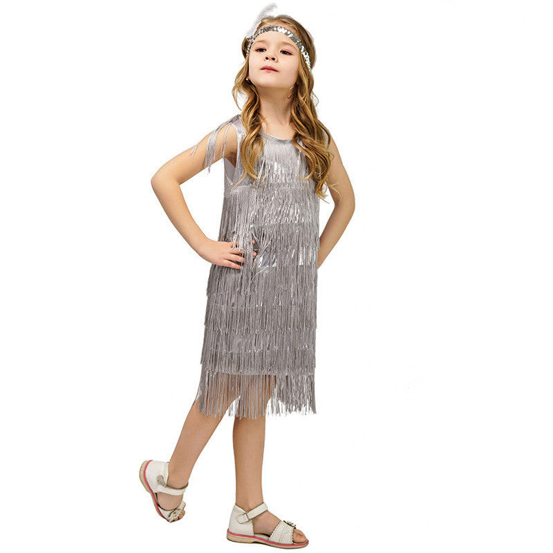 Childrens Retro Latin Dance Tassel Dress