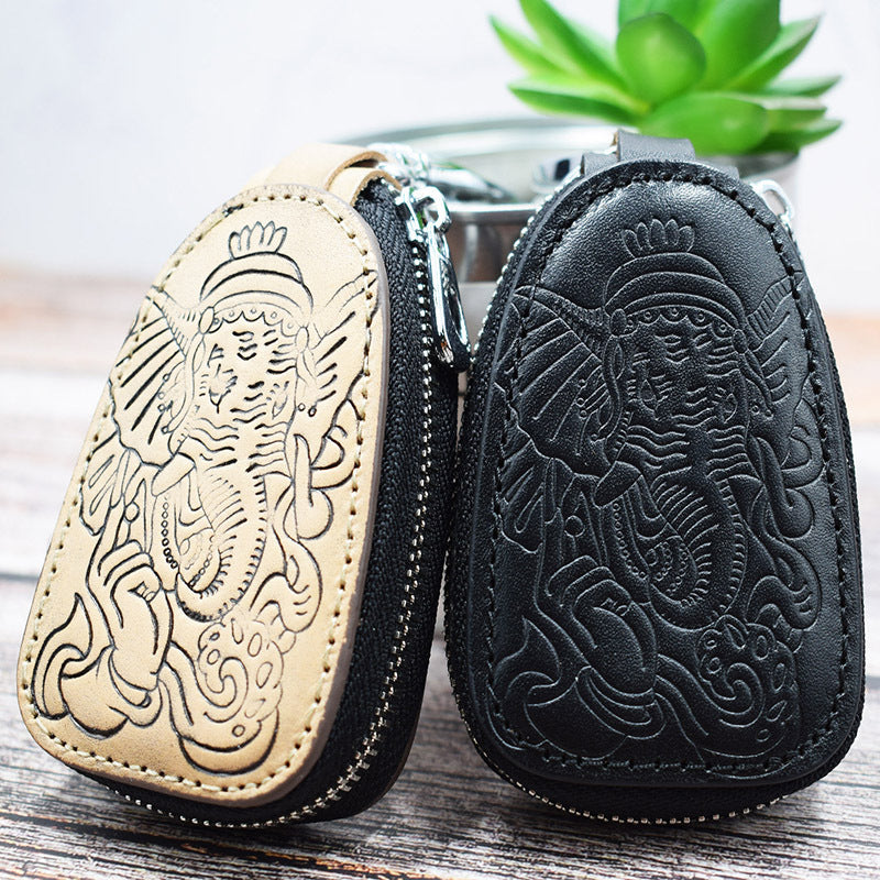 Leather Elephant God Zipper Keychain