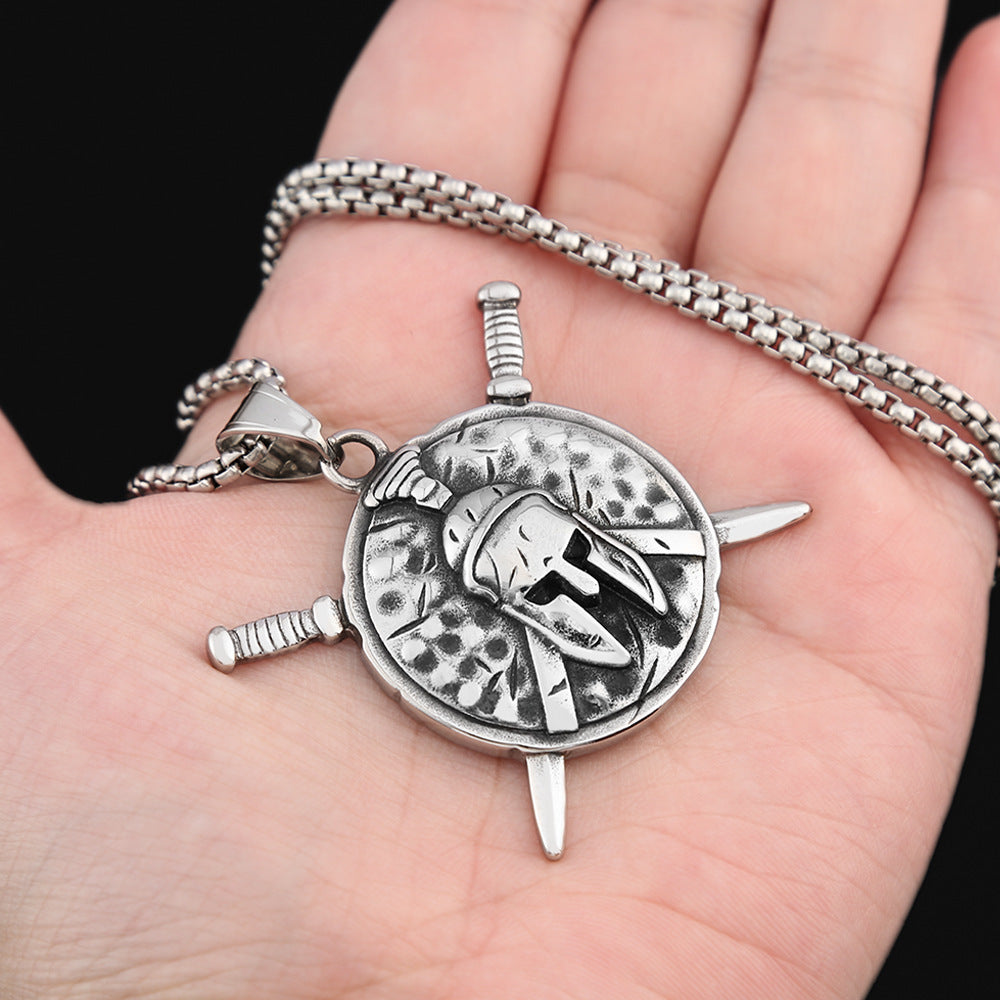 Double Sword Spartan Pendant Necklace