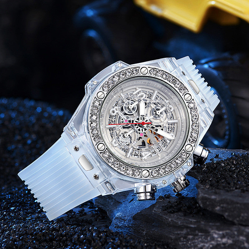 Diamond Inlaid Transparent Waterproof Quartz Watch