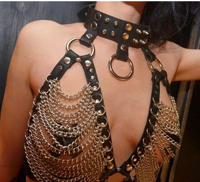 Pointed Rivet Collar Body Chain