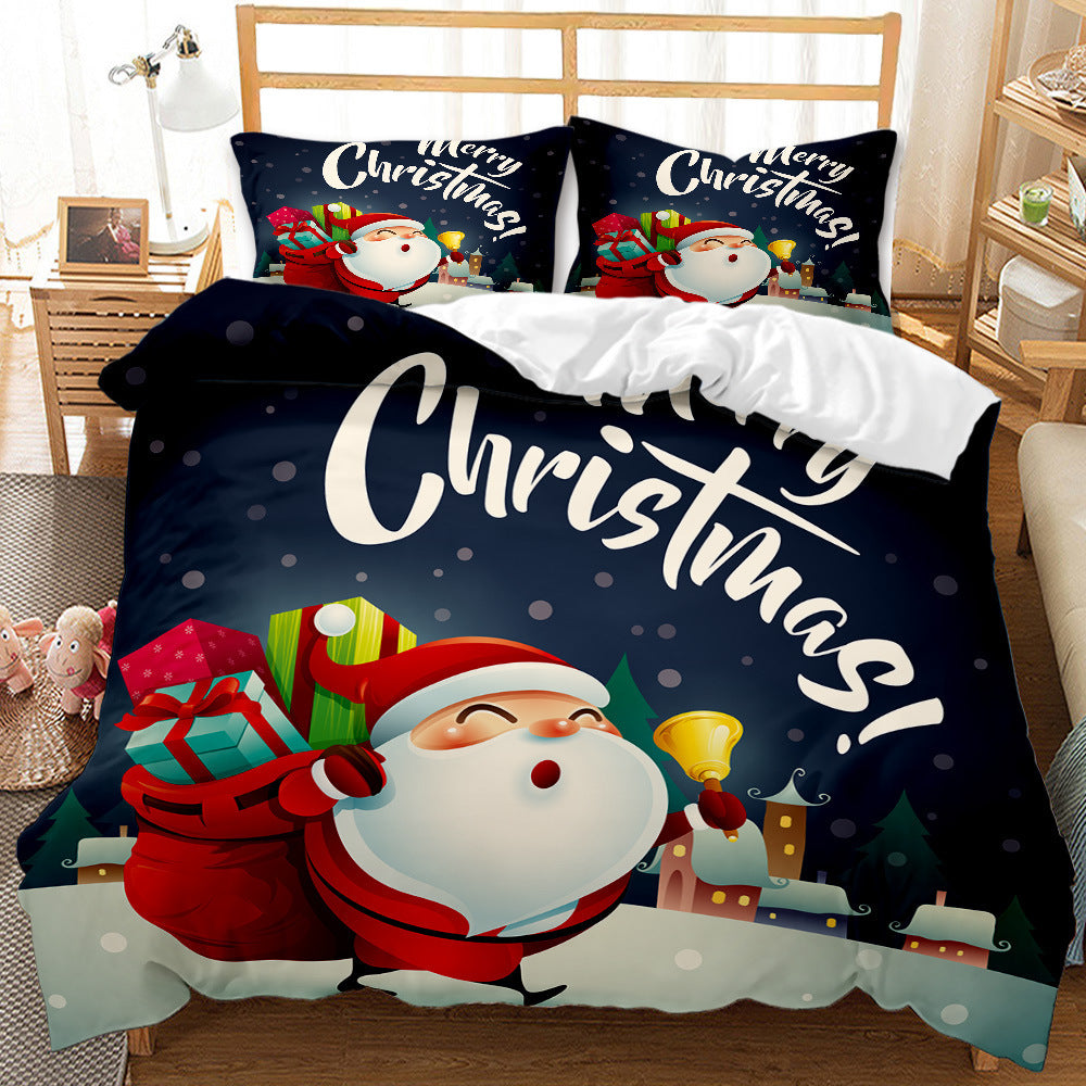 Christmas 3D Digital Print Ground Bedding Three-piece Set