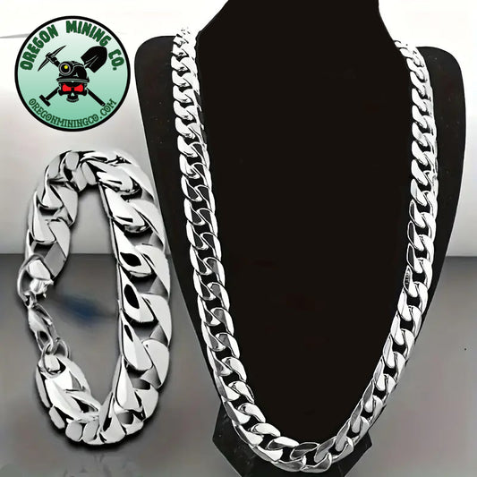 Stainless Steel Cuban Chain Necklace & Bracelet Set