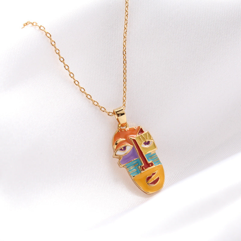 Women's 18K Gilded Face Color Enamel Necklace