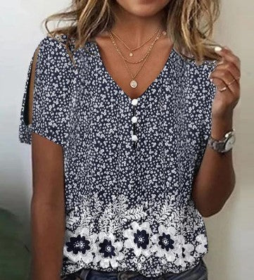 V-neck Button T-shirt Top