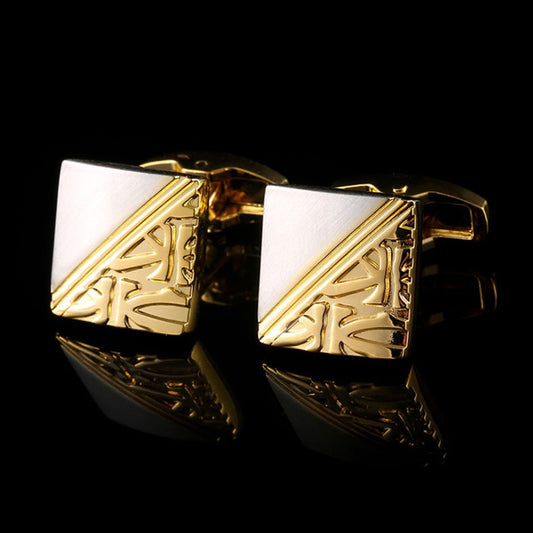 Square Pattern Gold And Silver Cufflinks