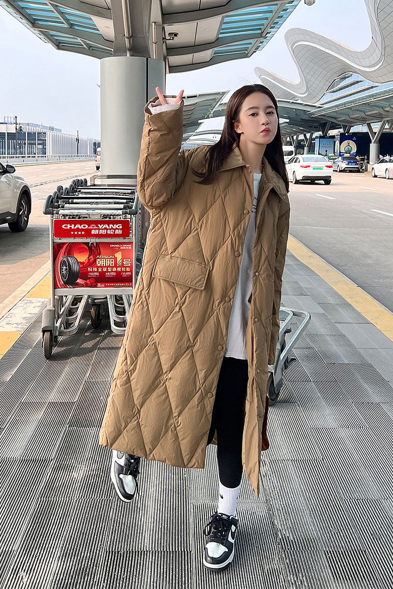 Women's Mid-length Loose Diamond Lattice Overknee Thickened Coat