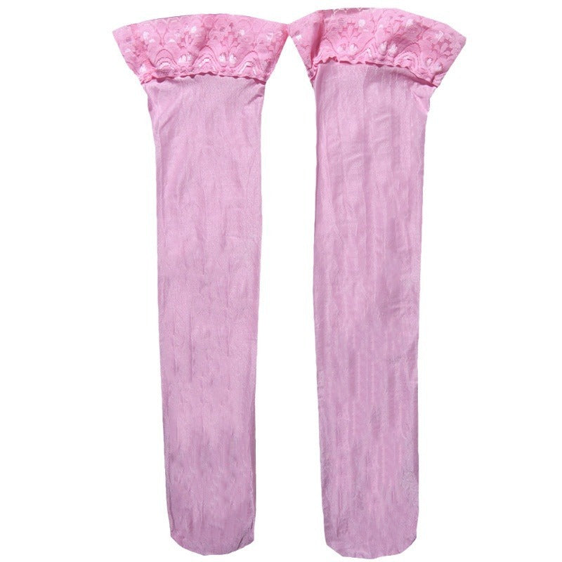 Lace Trim  Silicone Anti-slip Transparent Long Thigh Stockings