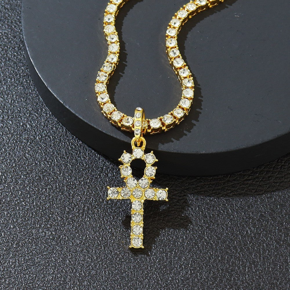 Cross Pendant Single Row Diamond Necklace