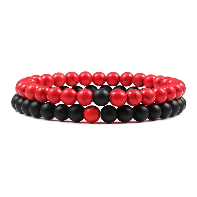 Black Matte & Red Turquoise Healing Stone Beaded Bracelet.