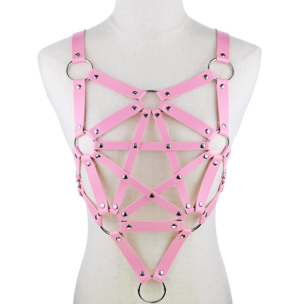 Pentagram leather body harness