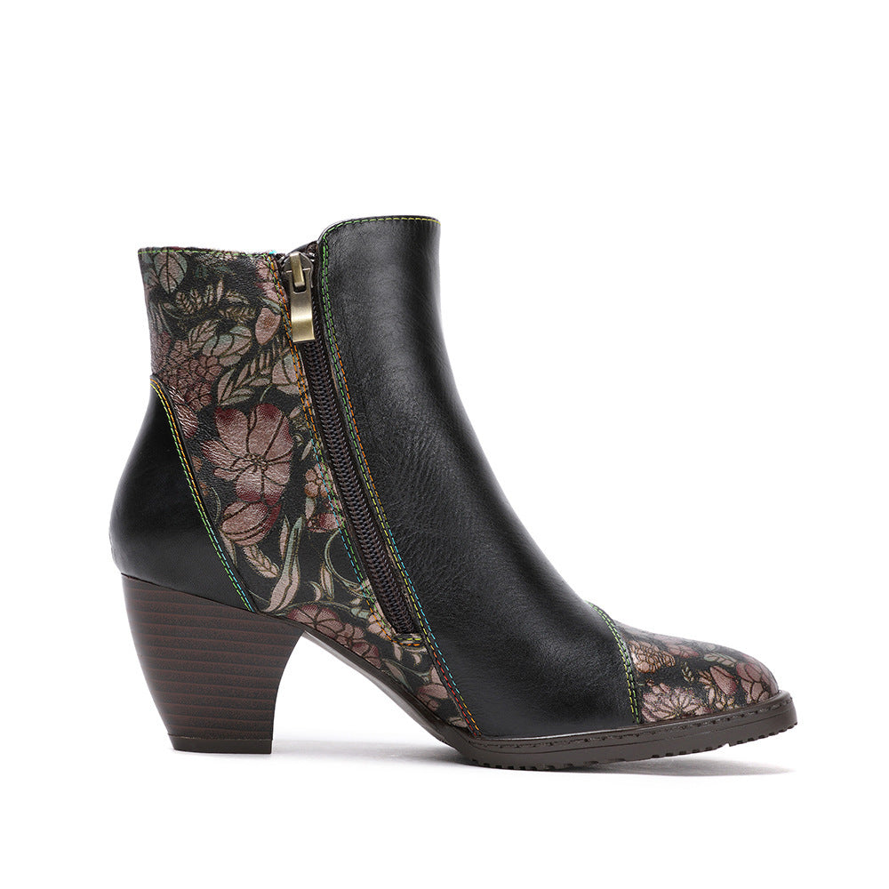 Women's Retro Flower European Boot Shoes