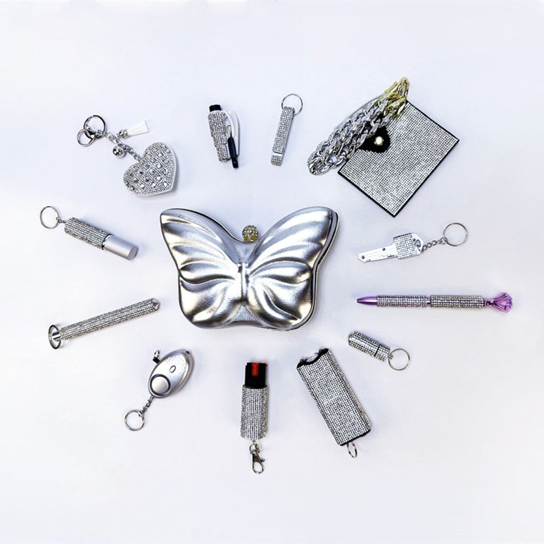 Silver Butterfly Personal Defense Keychain Set